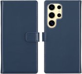 Selencia Hoesje - Geschikt voor Samsung Galaxy S25 Ultra - Echt Lederen Bookcase - Blauw