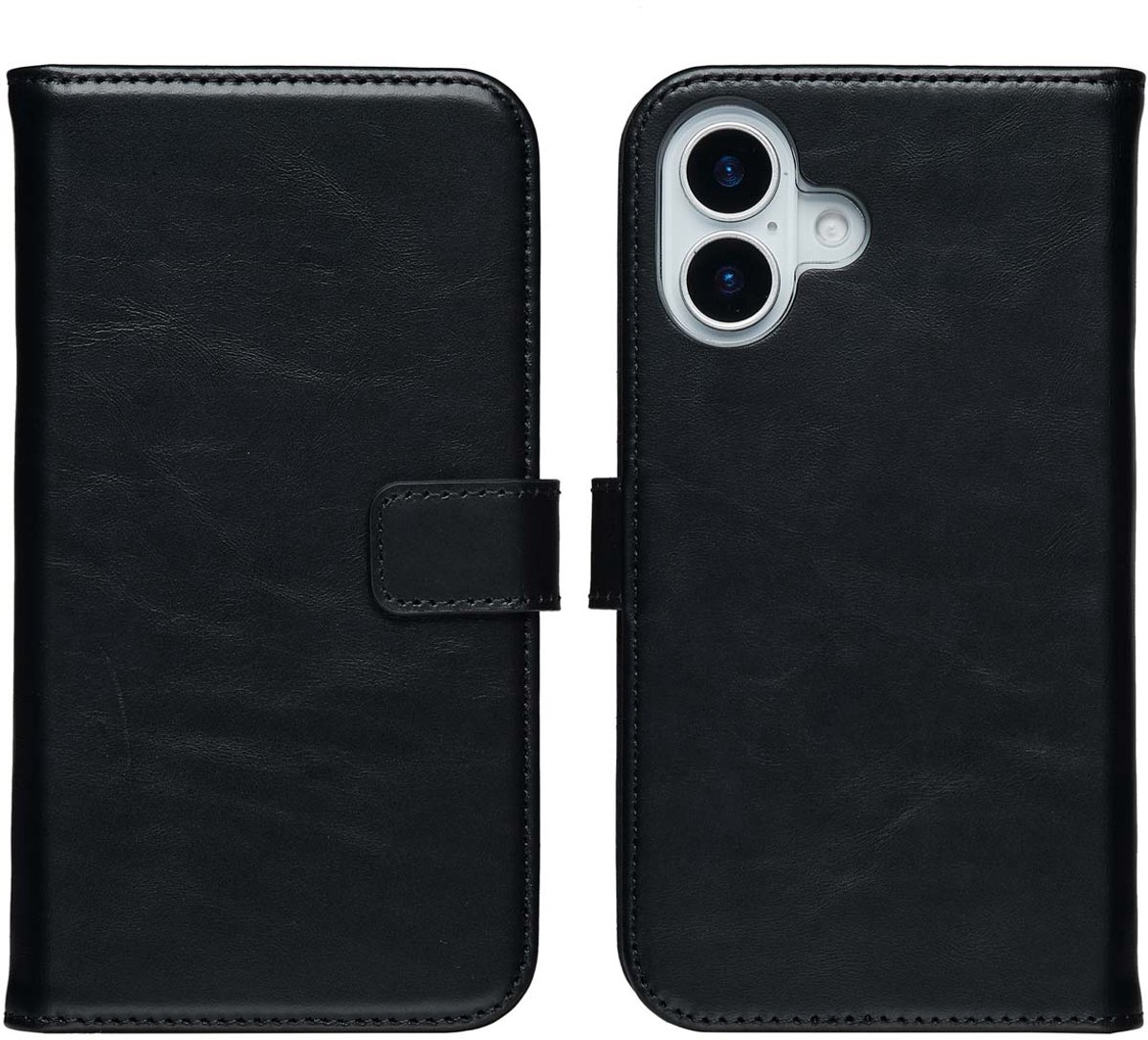 Selencia Hoesje - Geschikt voor Apple iPhone 17 - Echt Lederen Bookcase - Zwart