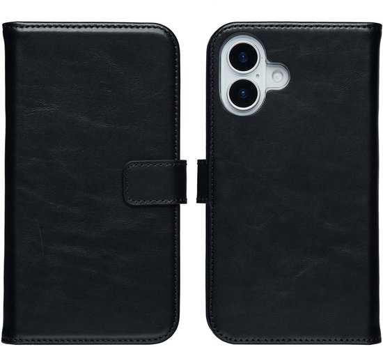 Étui Selencia - Compatible avec iPhone 17 - Bookcase en cuir véritable - Zwart