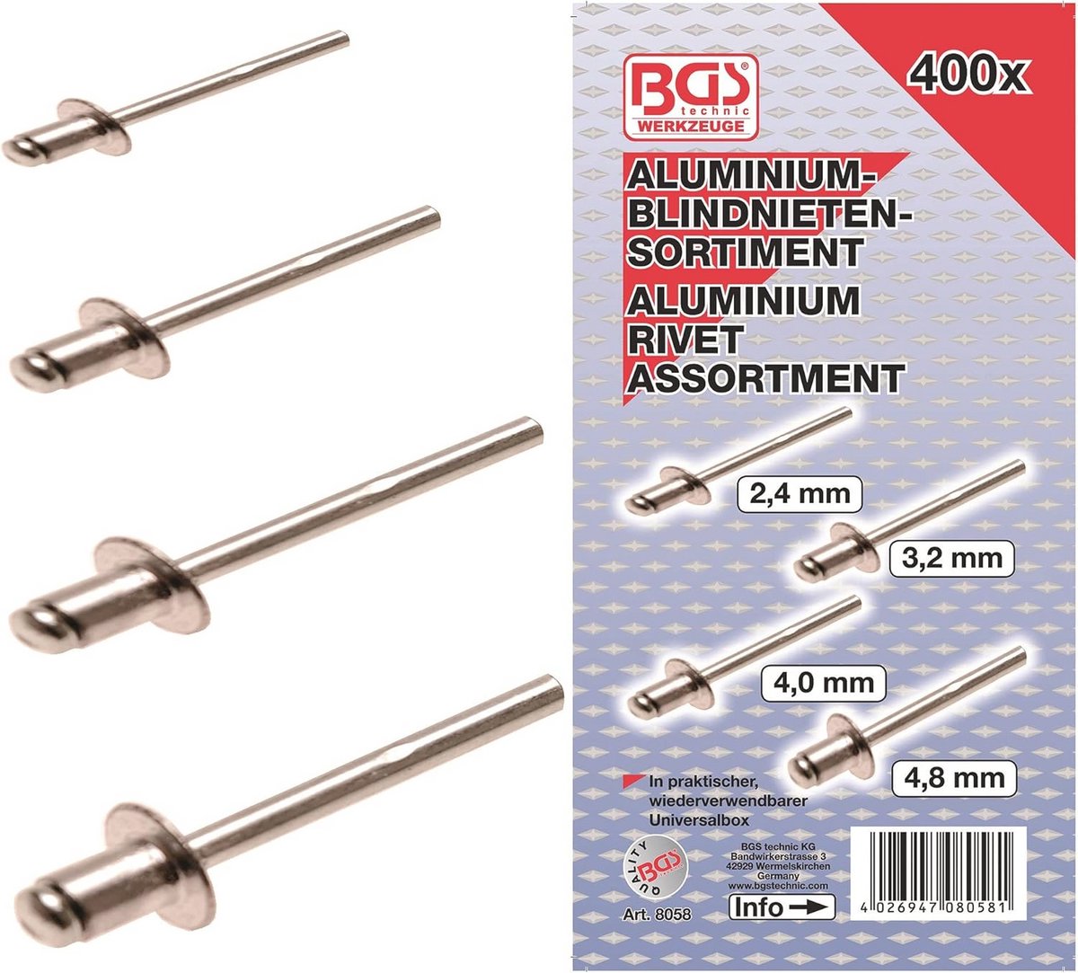 Popnagel Assortiment Aluminium 2,4-4,8 mm 400-delig
