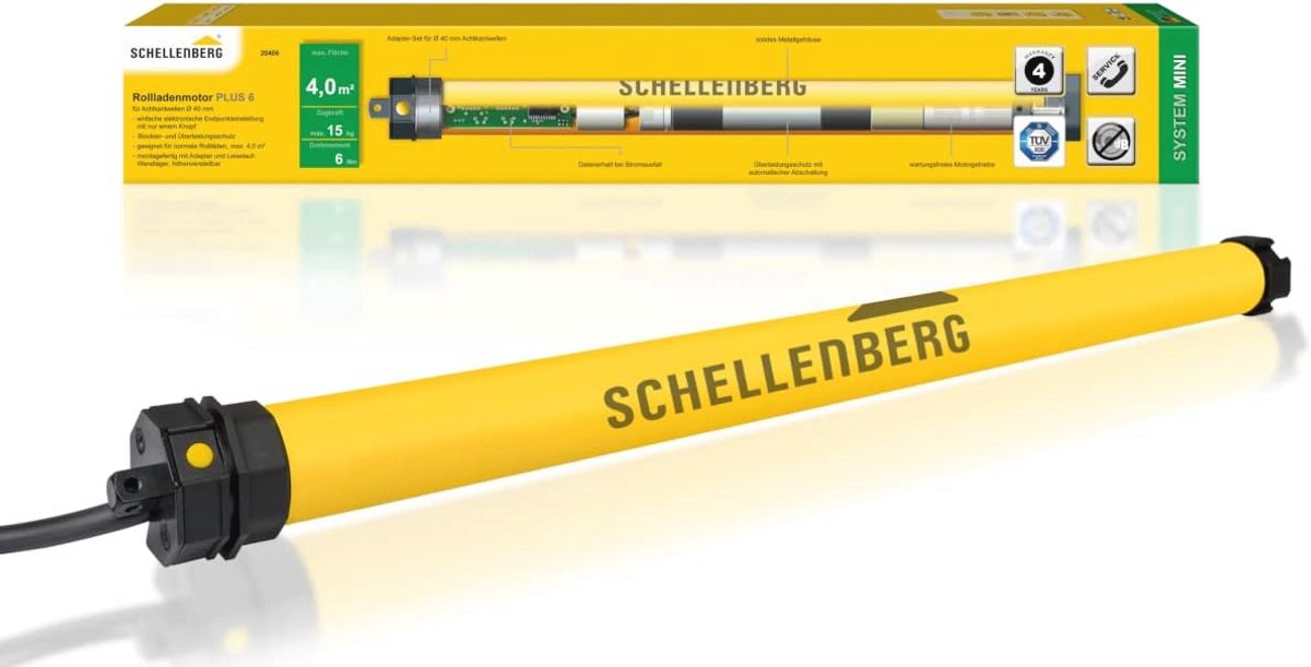 Rolluikmotor Mini Plus 6 Nm - Elektronische Eindstandinstelling - Voor 40 mm As - Complete Set Incl. Wandlagers