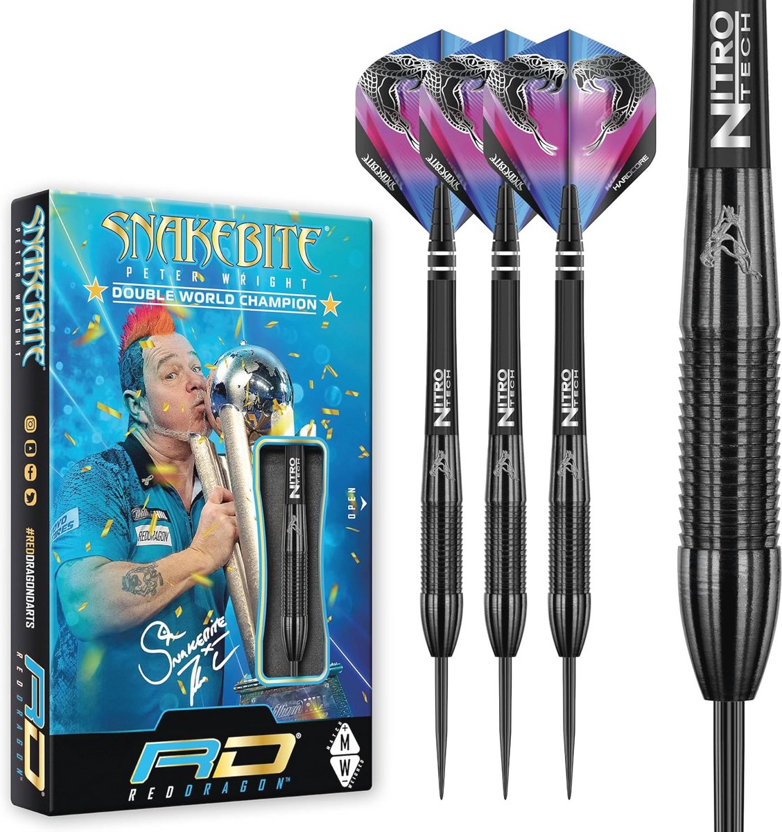Peter Wright Snakebite 3: 22 or 26g Steeltip Tungsten Dart Arrows Professional with flights and dart shafts