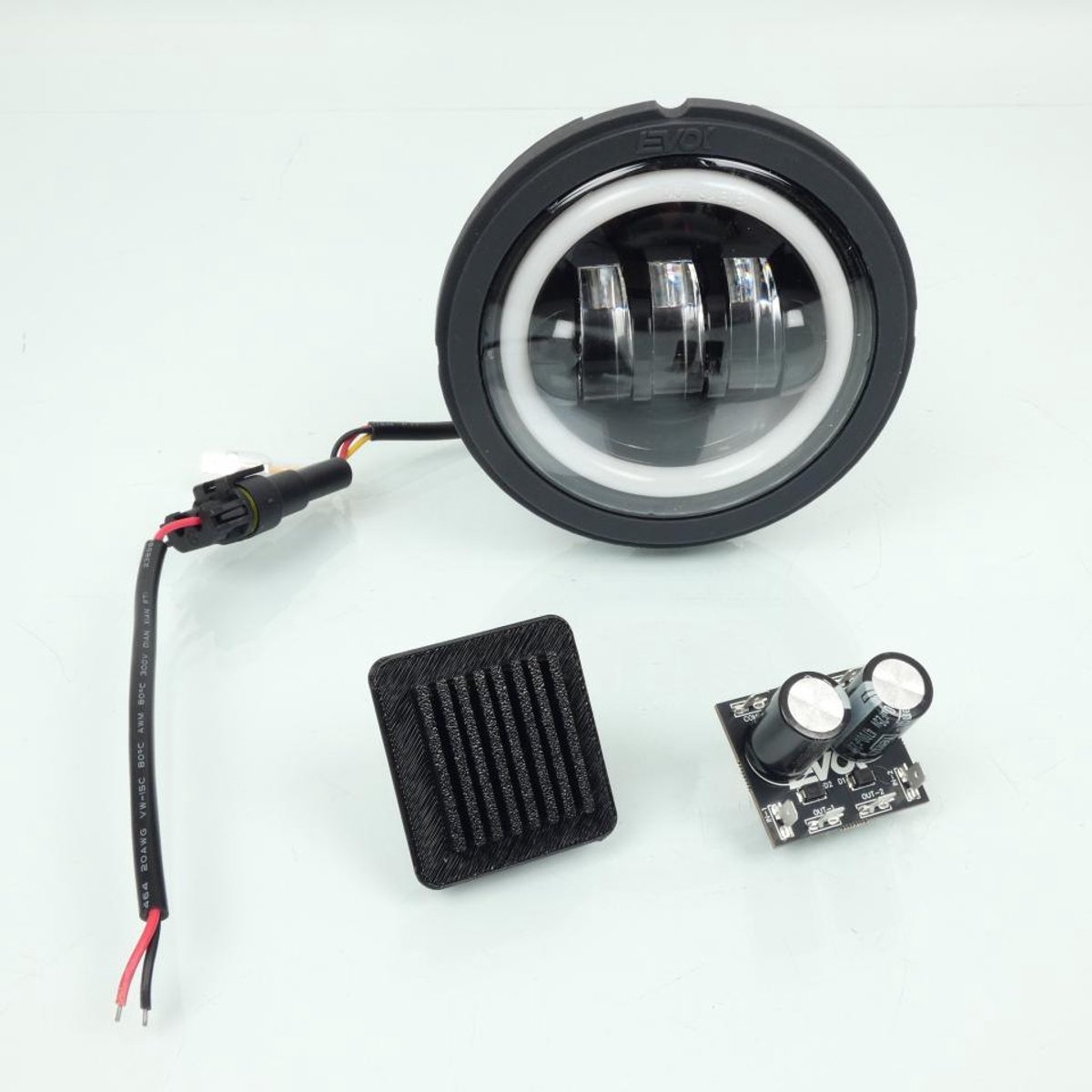 Optique avant EVOK pour Deux Roues Iron Led 12V Angel eyes Neuf