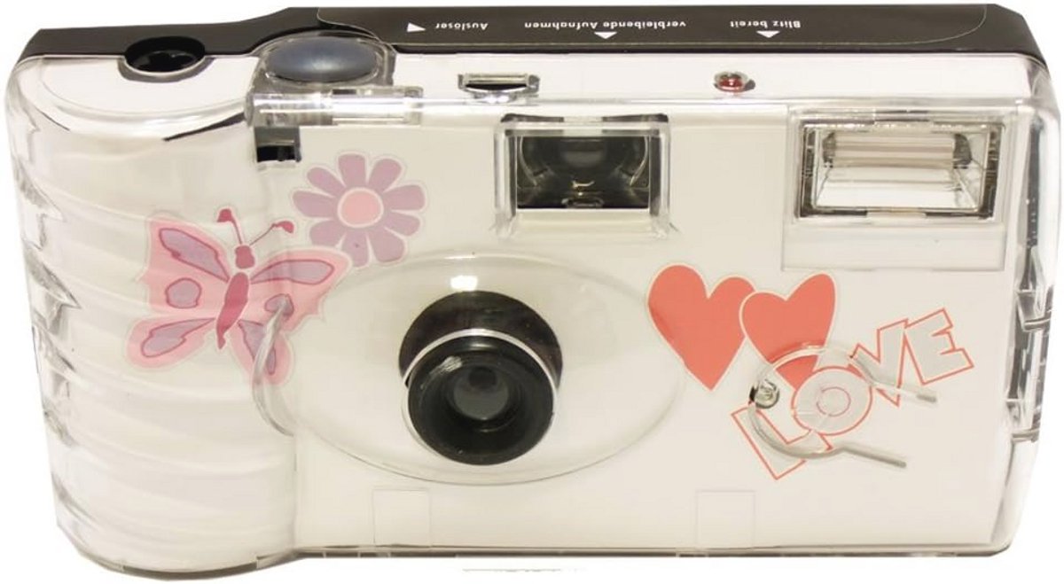 10 x 1A Photo Porst bruiloftscamera met vlinder/wegwerpcamera/feestcamera (27 foto's, met flits, 10 stuks per verpakking)
