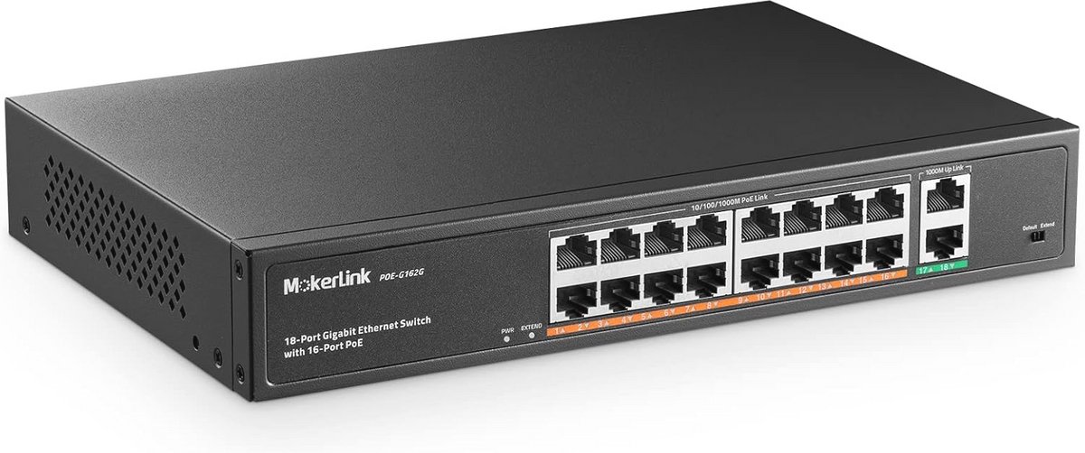 Gigabit PoE-switch 16 poorten met 2 uplink en 250 W - Niet-beheerde Rackmount Ethernet-switch