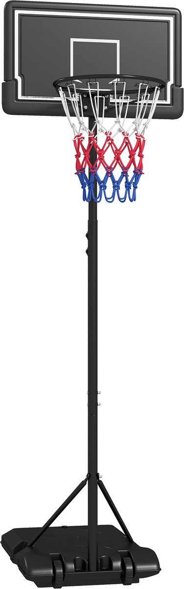 Basketbalstandaard 220-250 cm - Verstelbaar met Rollen - Bruchsicher Backboard voor Tuin - Staal - Zwart