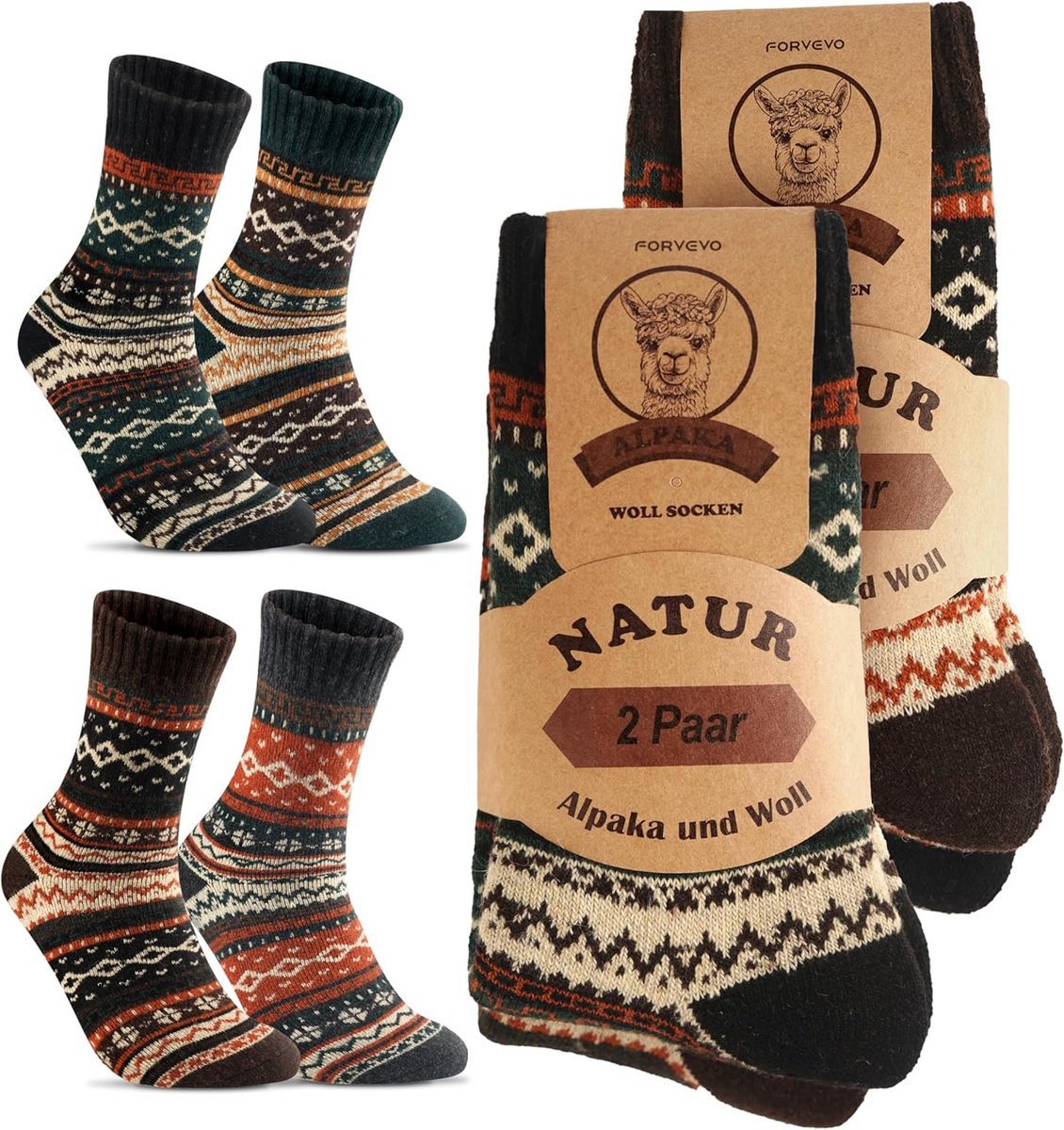 4 Paar Warme Alpacawol Sokken - Zachte Wintersokken voor Heren & Dames