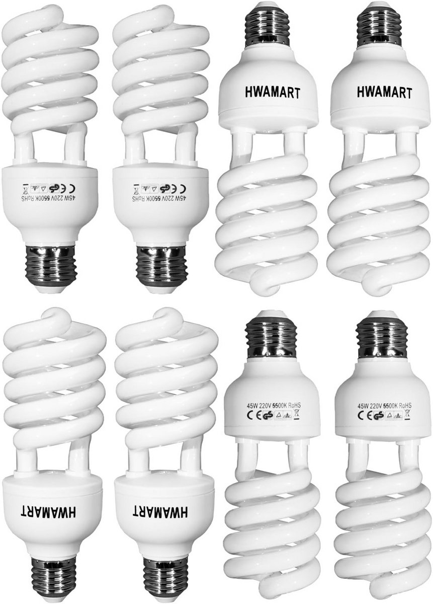 8x E27 Fotolamp 45W Daglicht 5500K voor Studioverlichting en Productfotografie