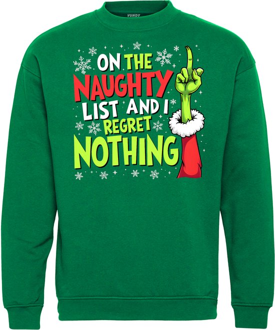 Kersttrui On The Naughty List | Foute Kersttrui heren dames | Christmas Sweater | Groen | maat M