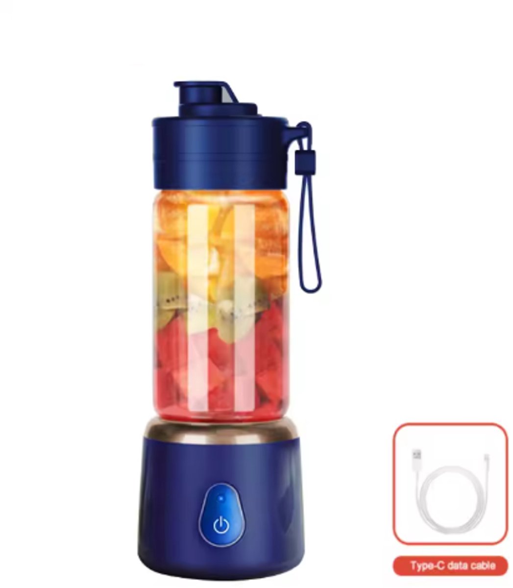 Draagbare elektrische sapcentrifuge, oplaadbaar via USB, sinaasappel- en citroenblender, mini-sapcentrifuge voor thuis, citruspers voor op reis - blauw