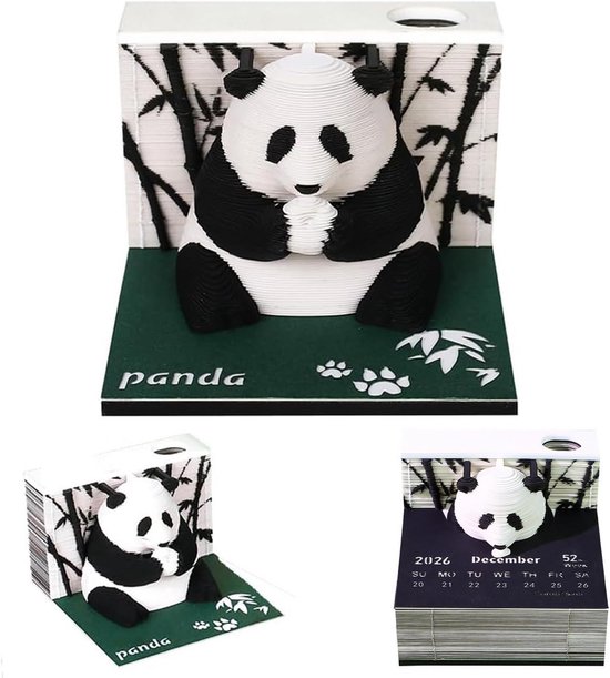 Hoepavy Tijdstuk kalender 2025, 3d kalender, kunstzinnige pads, bureaukalender, 3d Panda panoramische kalender, lasergegraveerde handgescheurde kalender voor het maken van notities, decoratieve