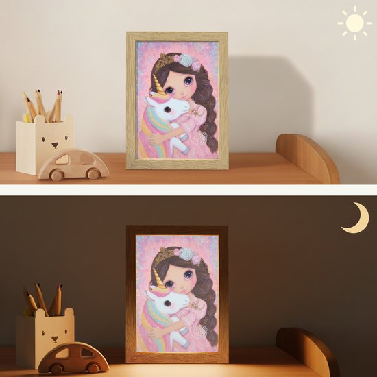 Nachtlampje 15x20 cm - Kinder lamp - Meisje - Eenhoorn - Glitter - Tafellamp kinderkamer - Slaapkamer lamp - Bedlamp kinderen - Kinderlampje stopcontact - Wandlamp babykamer - Nachtlampjes van Merkloos — afbeelding 4