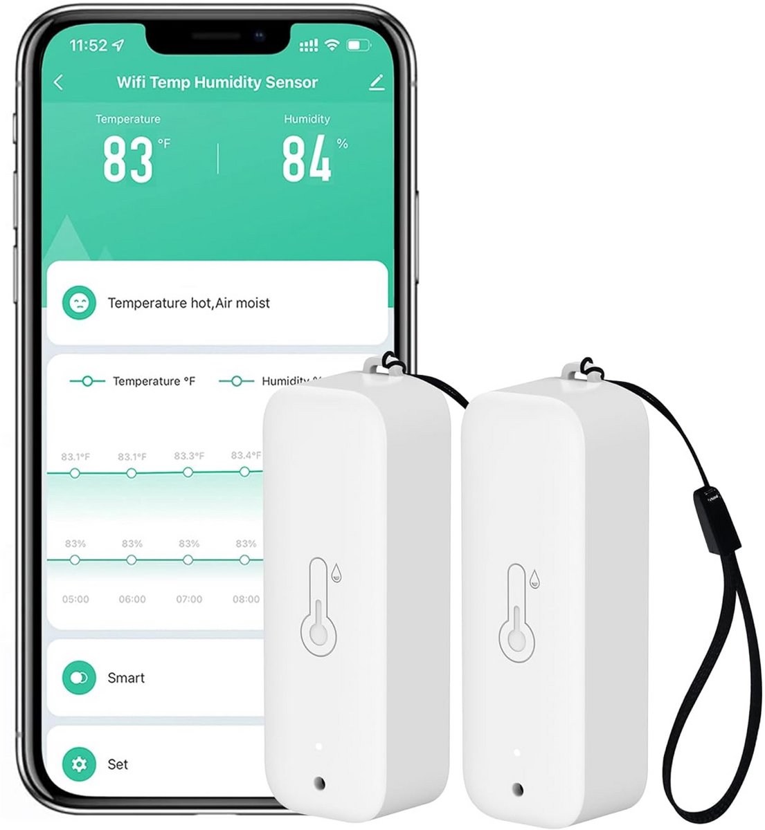 Slimme Wifi Temperatuur en Vochtigheidssensor met App Meldingen