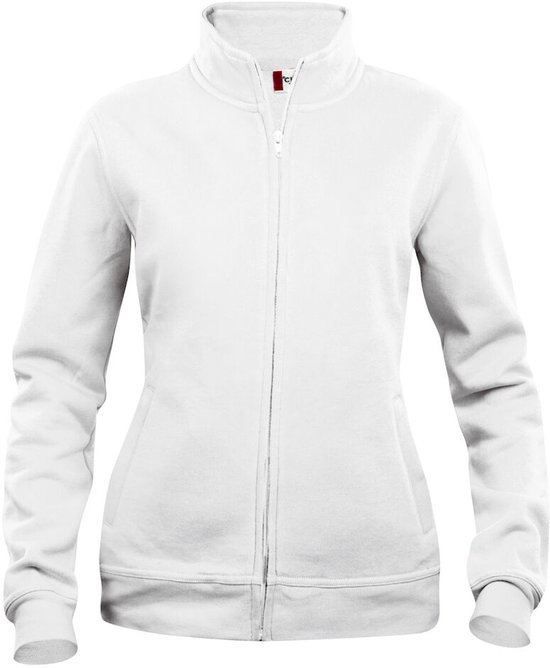 Klassieke witte damesvest met rits en hoge kraag.