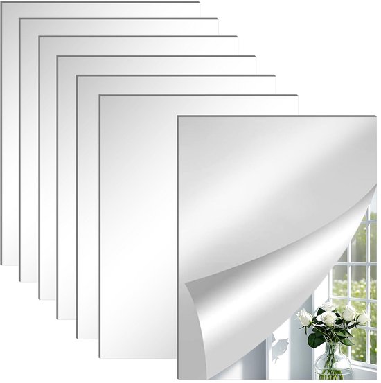 HD Zelfklevende Spiegel, 4 Stuks, Geen Glazen Spiegel, Spiegeltegels A4 Zelfklevende Spiegelbladen Flexibele Spiegelfolie Zelfklevend Acryl Wanddecoratie Decoratieve Spiegel Wandspiegel