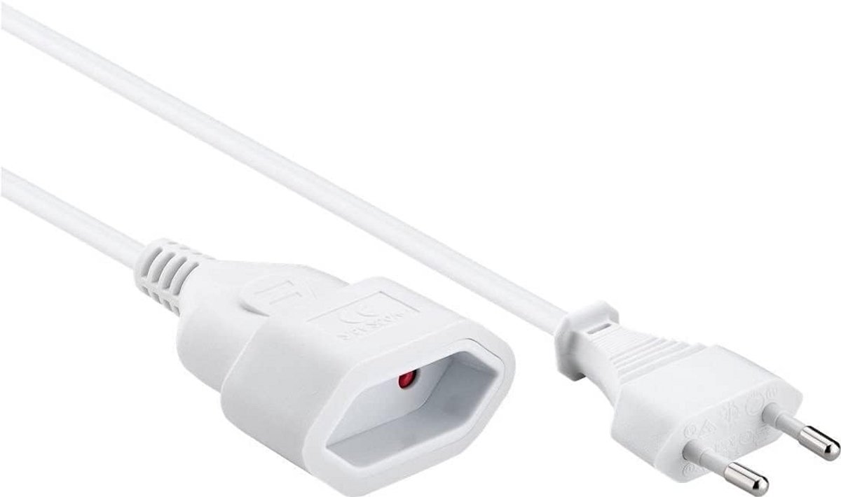 Verlengkabel 2 meter Wit 230V met Eurostekker en Eurobus - Stroomkabel