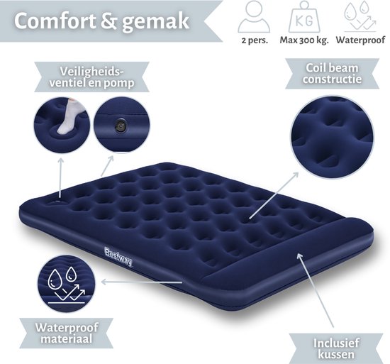 Bestway - Luchtbed - 2-Persoons - 152×203×28 cm - Blauw - Met Ingebouwde Voetpomp - 2-persoons Luchtbed - Campingbed - Buitenbed - Logeerbed - Voetpomp Luchtbed van Merkloos — afbeelding 4