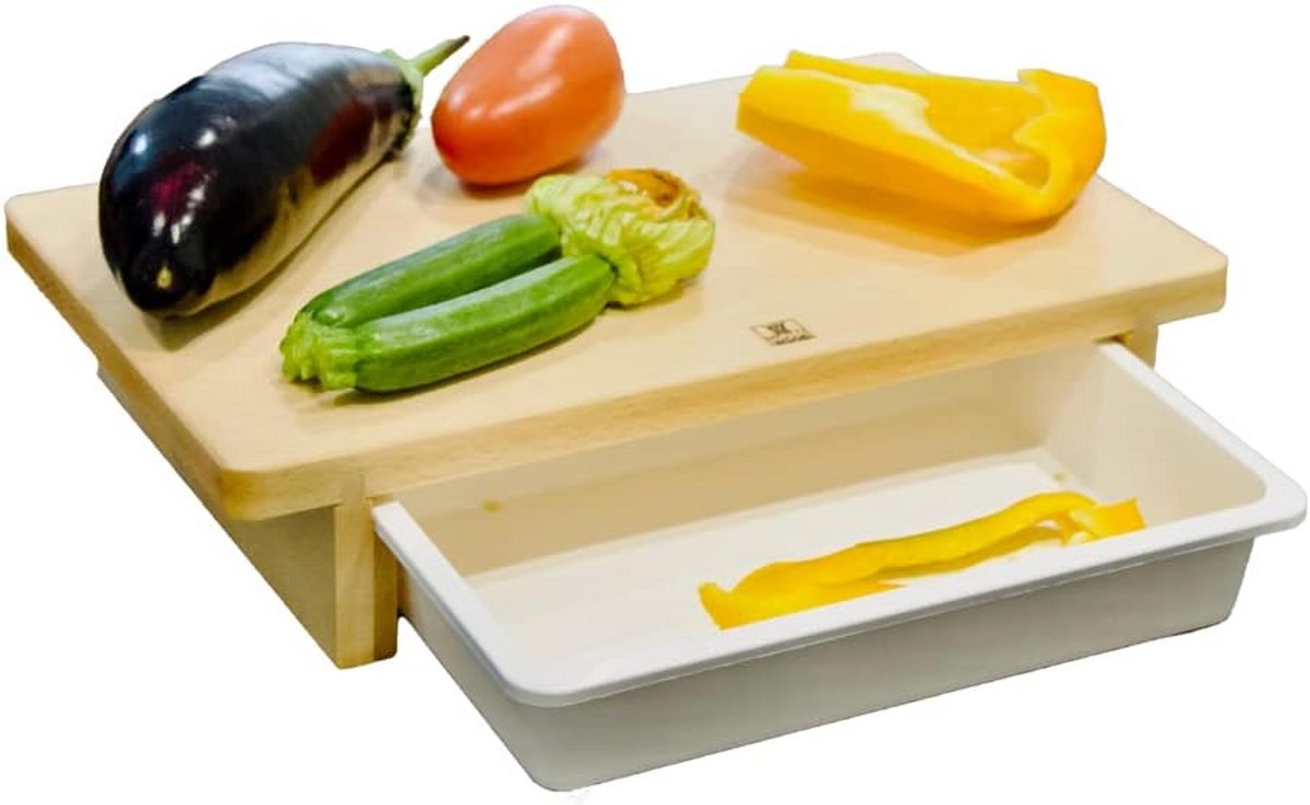 Houten Snijplank met Uitschuifbare Opvangbak - 100% Beukenhout - Krasbestendig