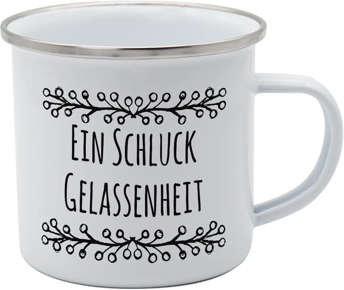 Emaille Mok 350 ml met Deksel - Vintage Drinkbeker voor Koffie of Thee