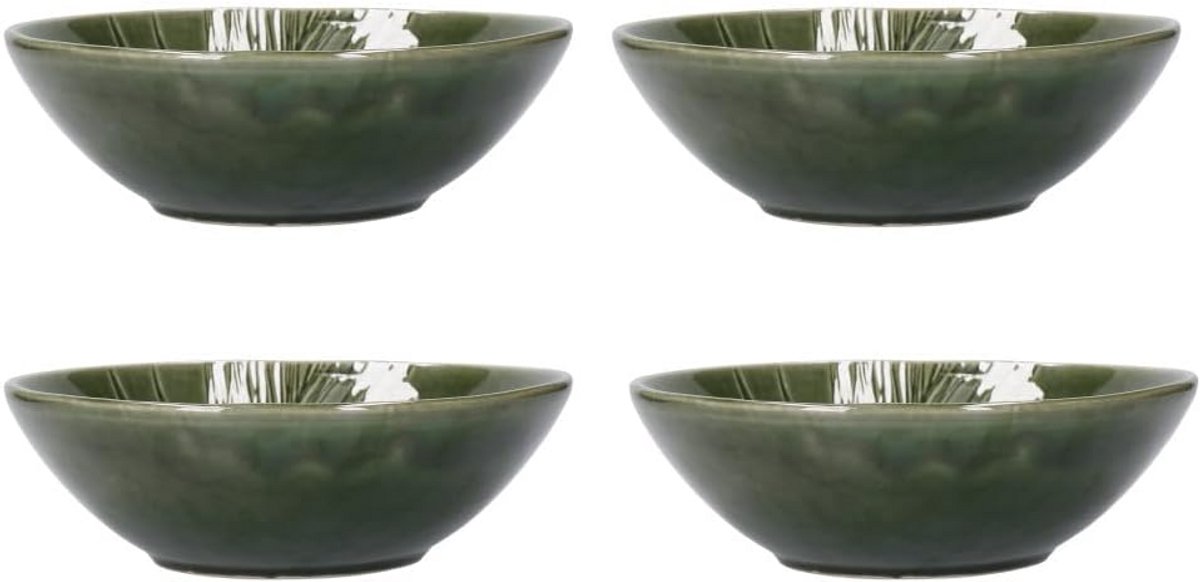 Set van 4 Steengoed Pastakommen - Groen Botanisch Design - 20 cm - Vaatwasmachinebestendig