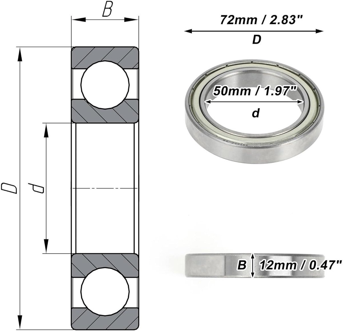 Cosensi Diepe Groef Kogellagers P6 50x72x12mm Gesmeerde Lagers voor Scooter en Skateboard Wiel Any
