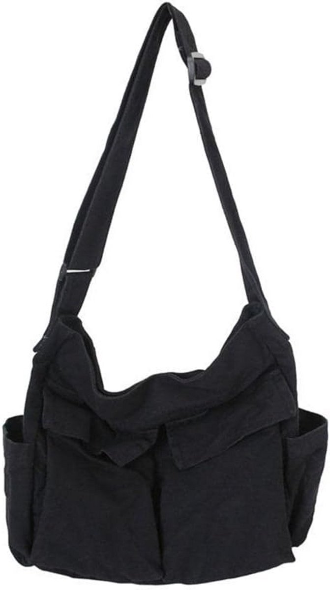 Grote Canvas Hobo Crossbody Tas Schoudertas Unisex met Veel Vakken