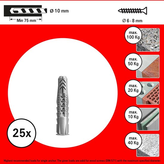 Ensemble de Chevilles Universelles 10x60 mm Pour Béton, Brique — free download