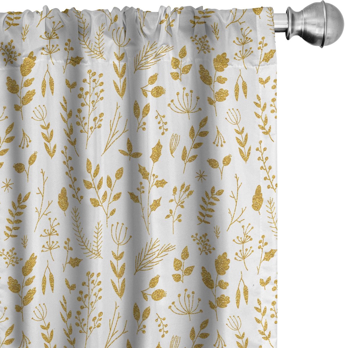 ABAKUHAUS Bloemen Gordijnen 2x75x225 cm – Microvezel, Roedezak 6,5 cm, Kleur Aarde Geel Wit