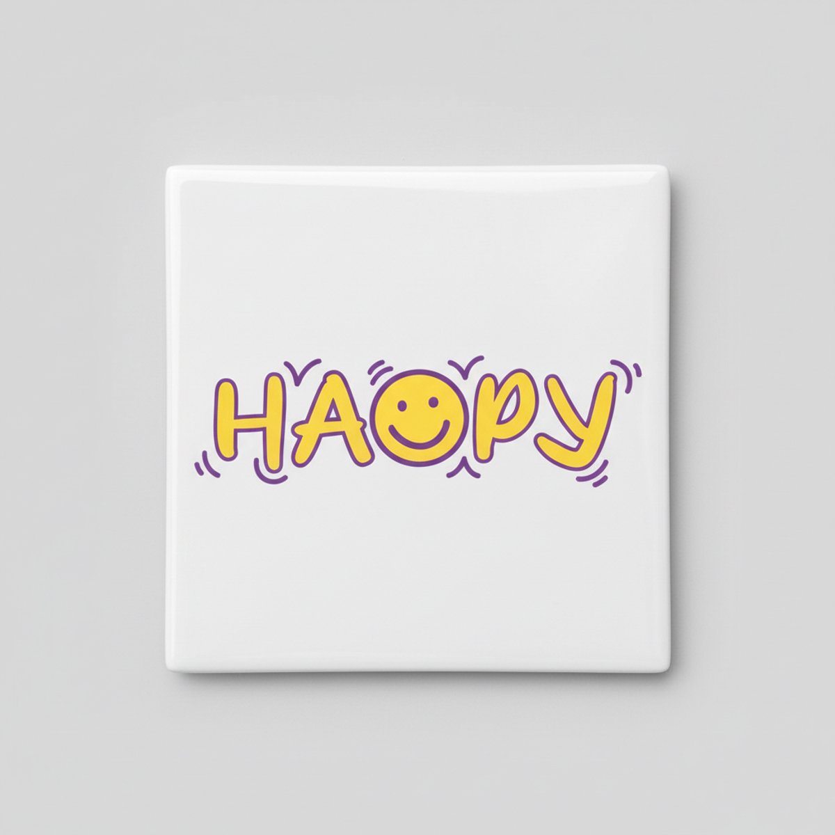 Keramische Tegel “Happy” met Smiley – Vrolijke Decoratieve Wandtegel voor Interieur – 15 x