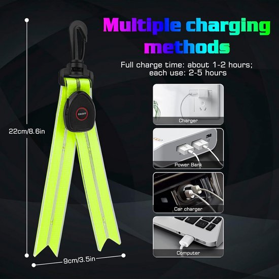 2 stuks USB Oplaadbare LED Knipperlichten Veiligheidsreflector voor Schooltas en Fietsen — afbeelding 5