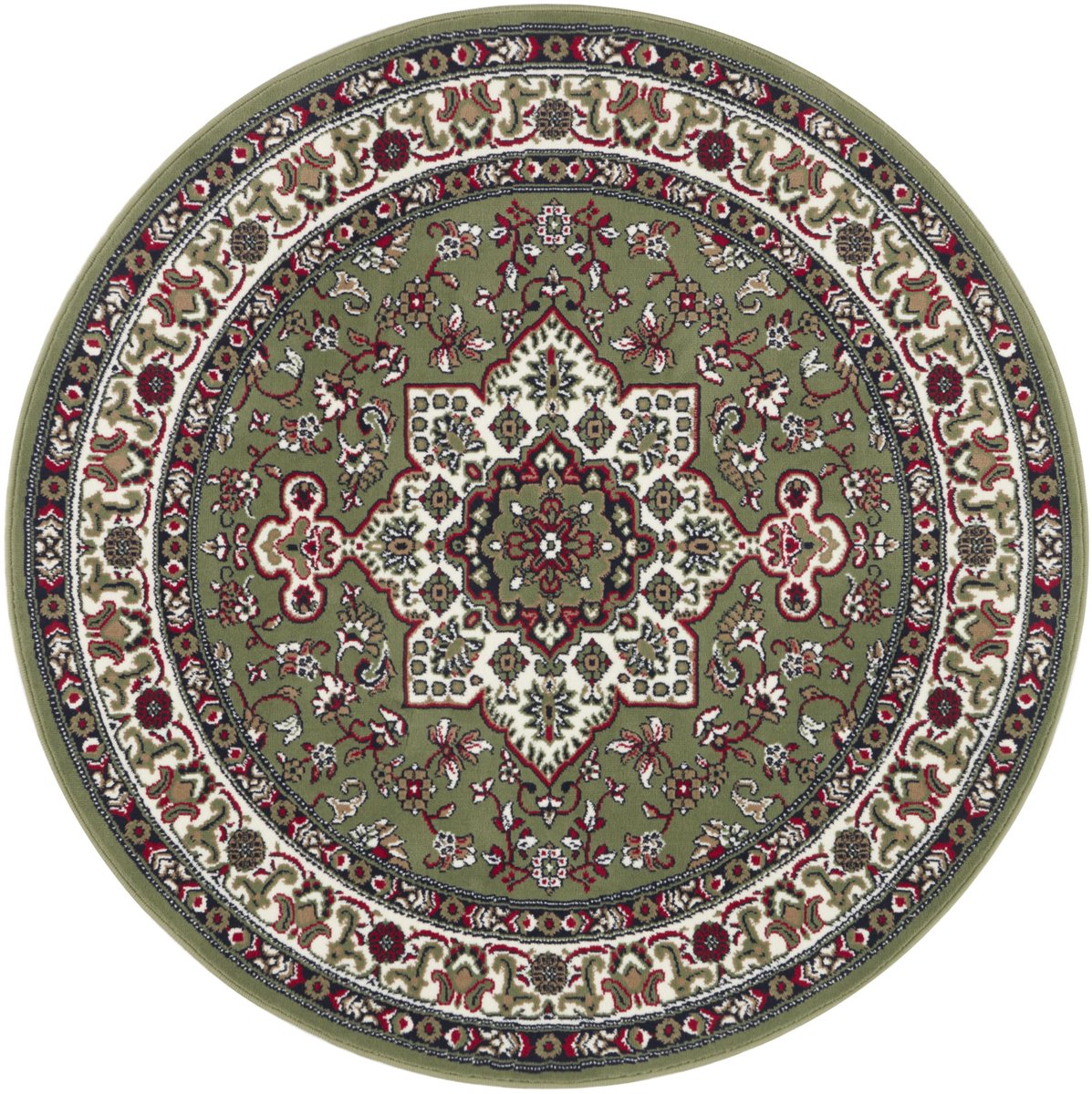 flycarpets Parun Rond Klassiek Vloerkleed - Groen - Perzisch / Oosters Tapijt - Laagpolig - ∅ 160 cm