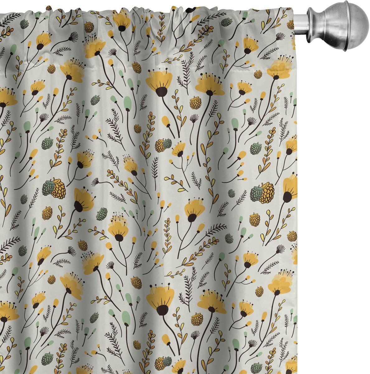 ABAKUHAUS 2x75x175 cm – Microvezel Gordijnset – Halfdonkerend, Digitaal geprint, Geel/Zeegroen/Zwart