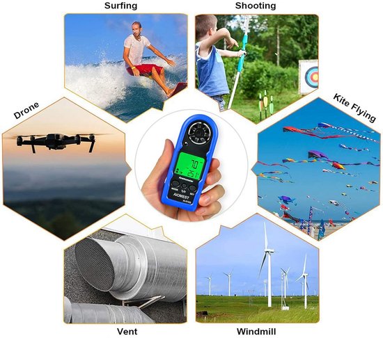 Handheld Digitale Anemometer met LCD & Achtergrondverlichting - Windsnelheidsmeter met MAX/AVG, Wind Chill en Beaufortschaal — afbeelding 3