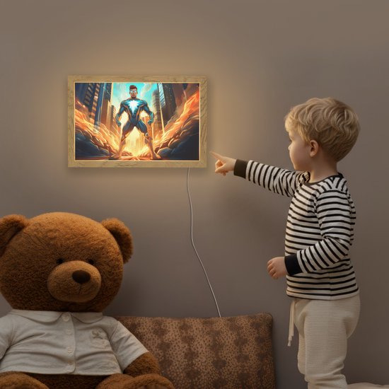 Nachtlampje 30x20 cm - Kinder lampje - Superhelden - Kinderen - Jongens - Tafellamp kinderkamer - Slaapkamer lamp - Bedlamp kinderen - Kinderlampje stopcontact - Wandlamp babykamer - Nachtlampjes van Merkloos — afbeelding 5