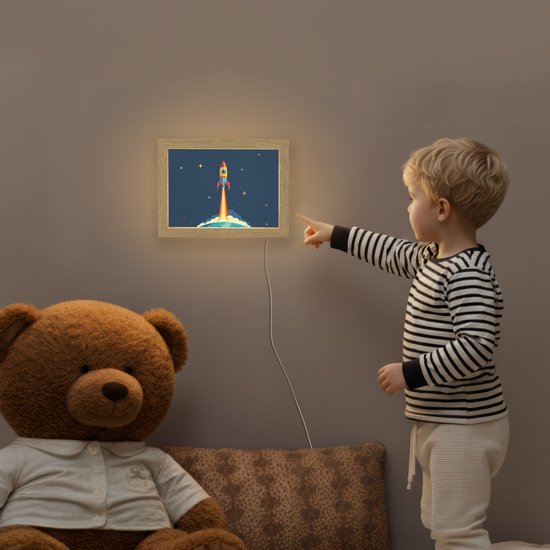 Nachtlampje 20x15 cm - Kinder lampje - Raket - Rookwolken - Ruimte - Tafellamp kinderkamer - Slaapkamer lamp - Bedlamp kinderen - Kinderlampje stopcontact - Wandlamp babykamer - Nachtlampjes van OnlyWow — afbeelding 5