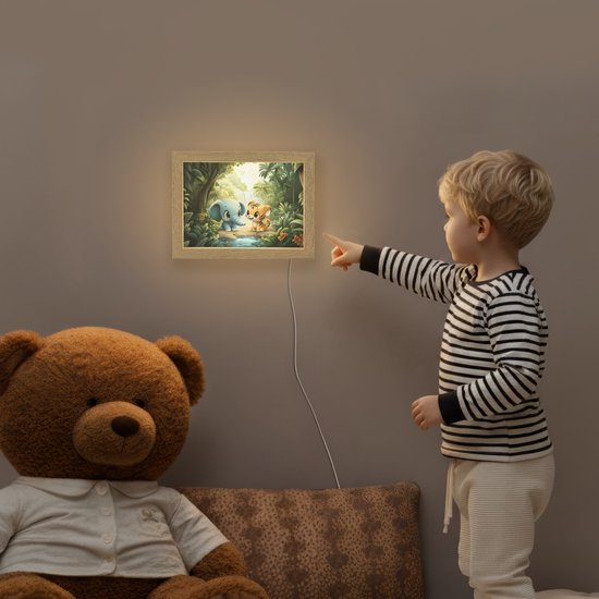 Nachtlampje 20x15 cm - Kinder lamp - Olifant - Tijger - Bos - Jungle - Tafellamp kinderkamer - Slaapkamer lamp - Bedlamp kinderen - Kinderlampje stopcontact - Wandlamp babykamer - Nachtlampjes van Merkloos — afbeelding 5