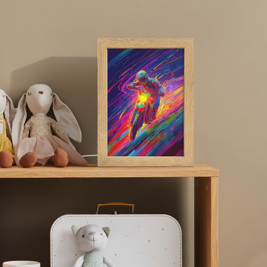 Nachtlampje 15x20 cm - Kinder lampje - Crossmotor - Neonkleuren - Lijnen - Helm - Tafellamp kinderkamer - Slaapkamer lamp - Bedlamp kinderen - Kinderlampje stopcontact - Wandlamp babykamer - Nachtlampjes van Merkloos — afbeelding 3