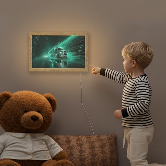 Nachtlampje 30x20 cm - Kinder lamp - Vrachtwagen - Snelheid - Groen - Neon - Tafellamp kinderkamer - Slaapkamer lamp - Bedlamp kinderen - Kinderlampje stopcontact - Wandlamp babykamer - Nachtlampjes van Merkloos — afbeelding 5