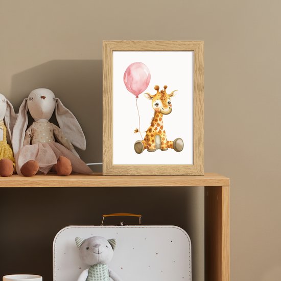 Nachtlampje 15x20 cm - Kinder lamp - Giraf - Baby - Dieren - Roze ballon - Tafellamp kinderkamer - Slaapkamer lamp - Bedlamp kinderen - Kinderlampje stopcontact - Wandlamp babykamer - Nachtlampjes van Merkloos — afbeelding 3