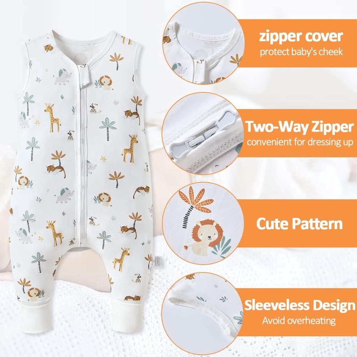 Stunq® Babyslaapzak met voetjes, 0,5 TOG, mouwloos, met pijpen, wandelen, zomer, draagbare deken voor meisjes en jongens