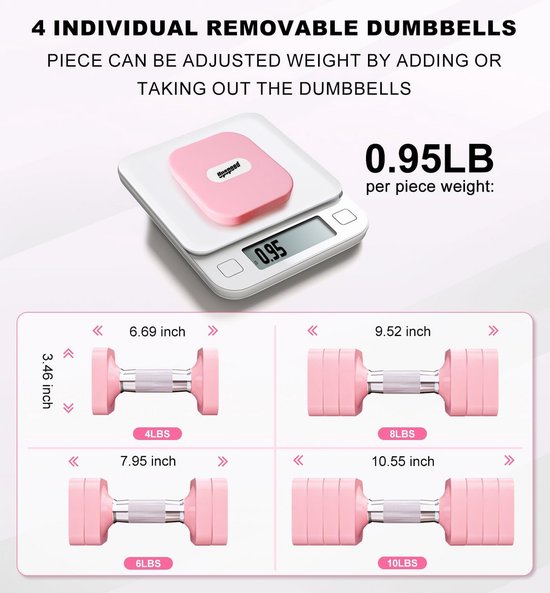4,54 kg verstelbare halterset, 4-in-1 vrije gewichtenset voor vrouwen