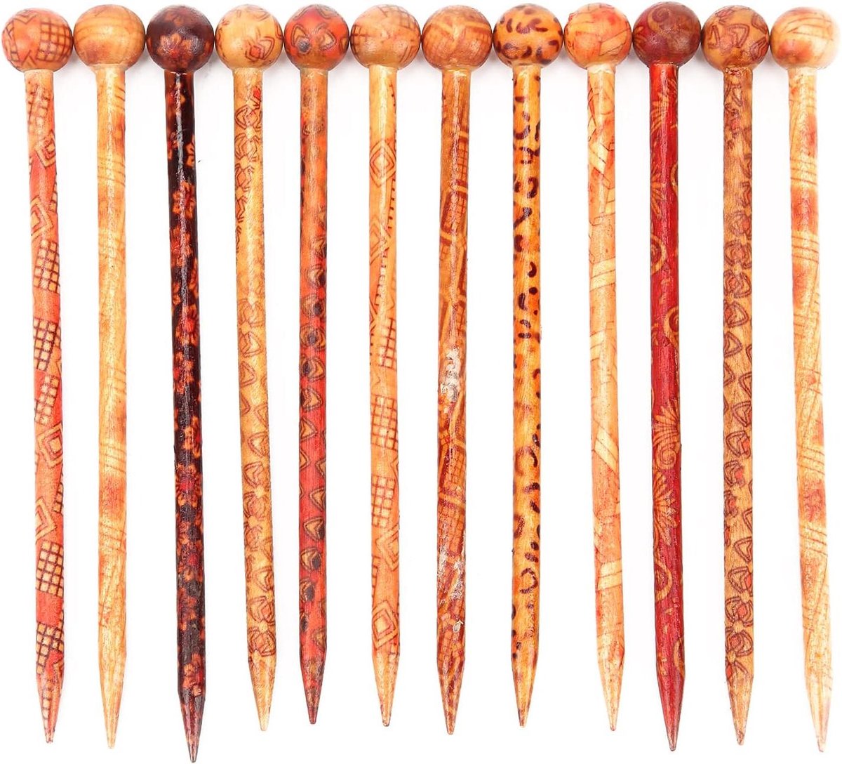 Houten Haar Stokken Set van 12 - Retro Design - Handgemaakte Chignon Maker - Haaraccessoires