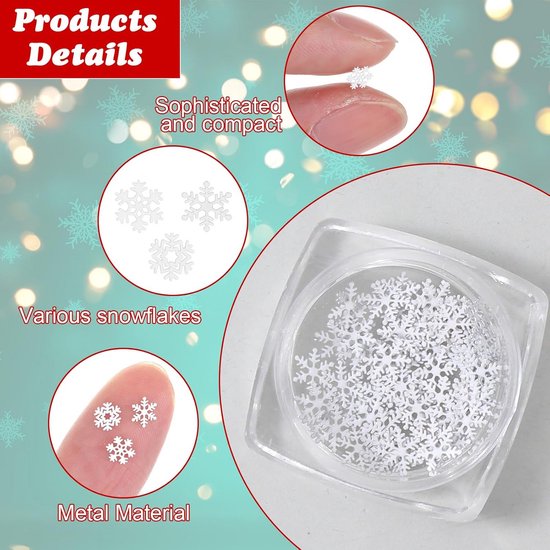 GUAPÀ® Nail Art Sneeuw Vlokken | 3D Kerst Nagels | Nageldecoratie 3D Kerstvlokken | Glow In The Dark | Nagel versiering | Rhinestones | Nagelglitters