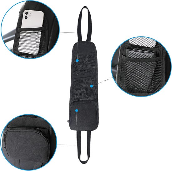 Unillea Auto Opbergnet – 3 Lagen – Rekbaar Nylon – Tussen Voorstoelen – Voor Zakdoeken, Flessen & Speelgoed