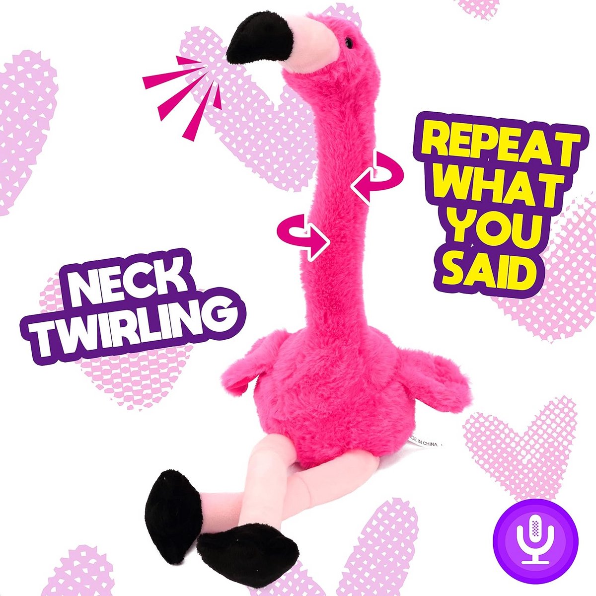 Pratende Flamingo Speelgoed - Interactieve Knuffel met Spraakherhaling, 33 cm, Roze