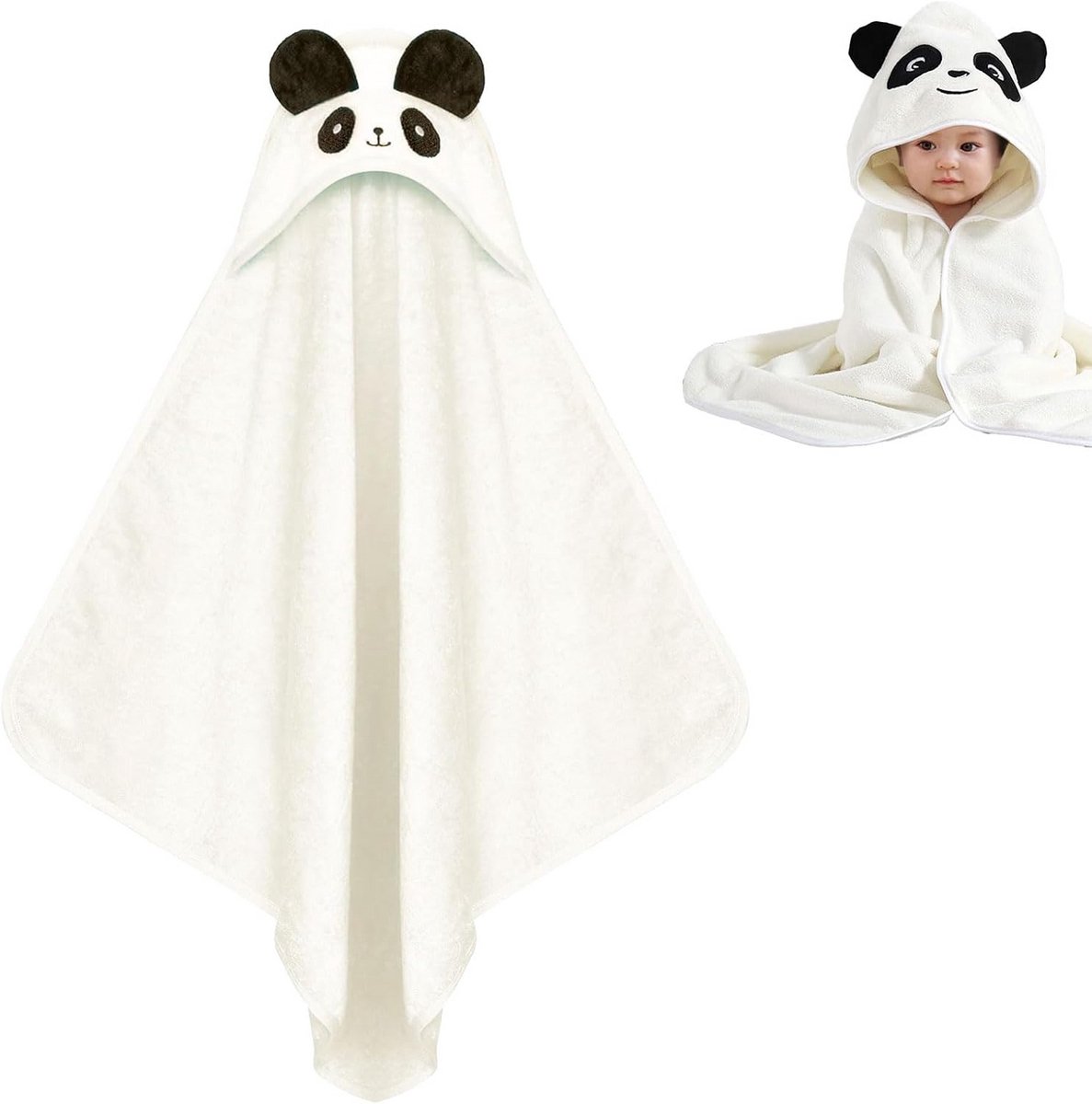 Zachte Baby Badjas met Capuchon en Panda Motief - Absorberende Handdoek voor Baby's 0-3 Jaar