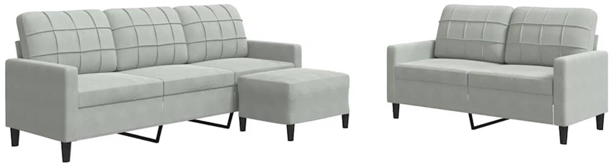 vidaXL - 3-delige - Loungeset - met - kussens - fluweel - lichtgrijs