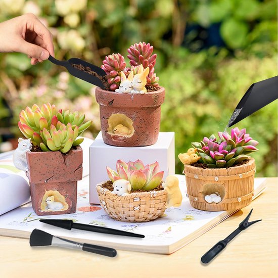 5-delige Succulent Planting Tool Set - Gardening Tool Kit - Mini Gardening Tools - Plant Care - Includes shovel, cleaning brush, seedling lifter, hole punch, and soil bucket - Suitable for indoor planting, digging, and cultivation - Black van Ontariio — afbeelding 3