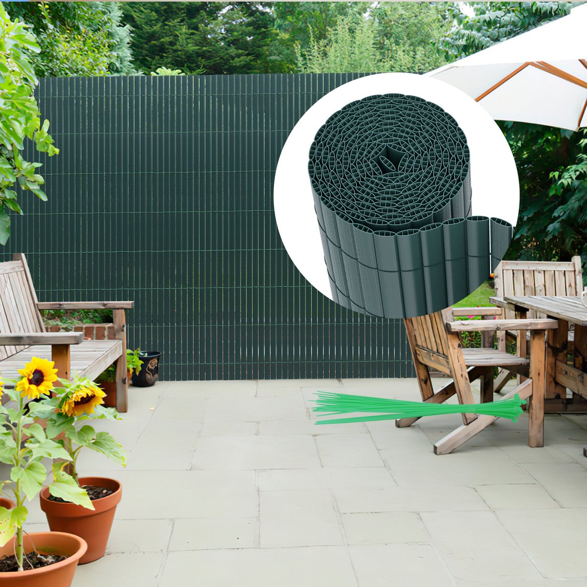 0.9 x 5 m PVC Tuinscherm voor Privacy – Tuinafscheiding & Balkonscherm – Groen