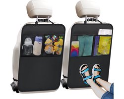 IMPERATORIS® Autostoel Organizer - Bescherming Achterkant Stoel - Met Tablet Houder en Opbergvakken - Voor Kinderen en Reizen - Waterafstotend - 2 Stuks - Zwart - 45 x 60 cm